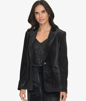 Calvin Klein Women's One-Button Velvet Blazer Black Size 14 MSRP $149