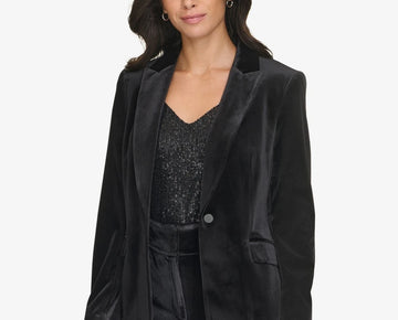 Calvin Klein Women's One-Button Velvet Blazer Black Size 6 MSRP $149