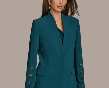 Donna Karan New York Women's Button Sleeve Blazer Green Size 0 MSRP $169