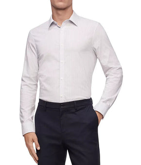 Calvin Klein Men Stretch Cotton Dobby Blue Stripe Button-Down Shirt White Size M