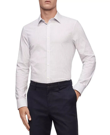 Calvin Klein Men Stretch Cotton Dobby Blue Stripe Button-Down Shirt White Size M