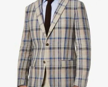 LAUREN RALPH LAUREN Ultraflex Stretch Linen Blazer Beige Blue Size 43R MSRP $295