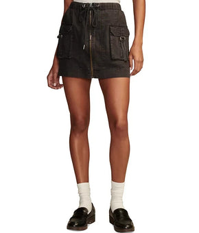 Lucky Brand Women's Army Cargo Linen-Blend Mini Skirt Black Size L MSRP $80
