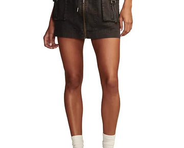 Lucky Brand Women's Army Cargo Linen-Blend Mini Skirt Black Size L MSRP $80