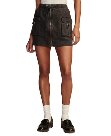 Lucky Brand Women's Army Cargo Linen-Blend Mini Skirt Black Size L MSRP $80