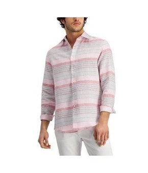 Club Room Shirt Men's Size L Pink Striped Linen Long Sleeve Button Up Casual