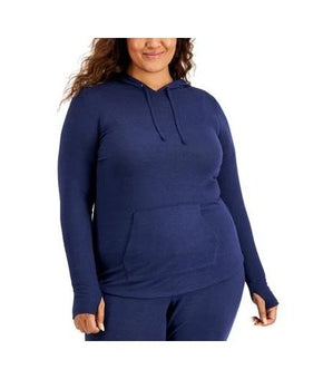 Ideology Hoodie Womens Plus Size 1X Blue Pullover Kangaroo Pocket Thumbholes