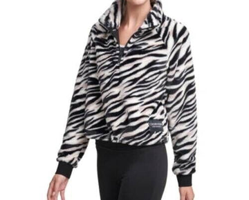 CALVIN KLEIN PERFORMANCE Animal-Print Half-Zip Top Black White Size XL MSRP $70