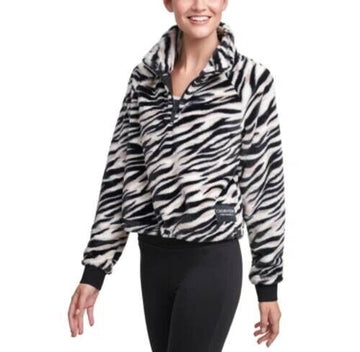 CALVIN KLEIN PERFORMANCE Animal-Print Half-Zip Top Black White Size L MSRP $70