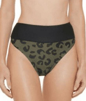 Dkny Women's Printed High Waist Bikini Bottom Swimsuit Green Size L