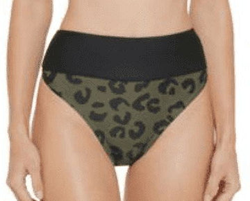 Dkny Women's Printed High Waist Bikini Bottom Swimsuit Green Size L