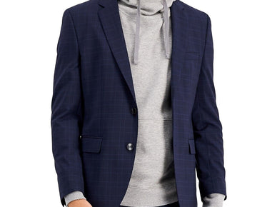 Hugo Boss Men's Modern-Fit Plaid Wool Suit Jacket Blue Navy Size 42R MSRP $445