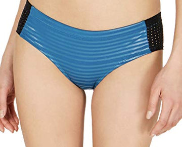 Nike Women's 6:1 Shine Stripe Hipster Bikini Bottoms Size S Green Abyss Blue