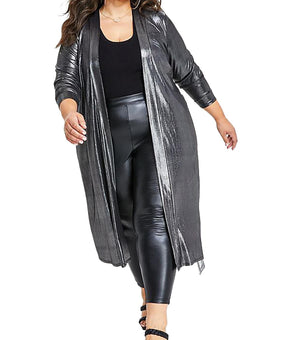 Nina Parker Womens Plus Metallic Long Kimono Silver Size 1X