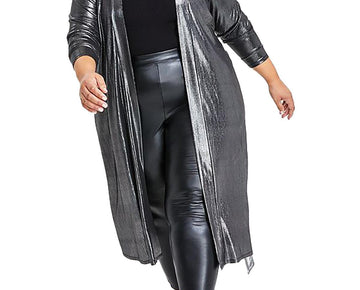 Nina Parker Womens Plus Metallic Long Kimono Silver Size 1X