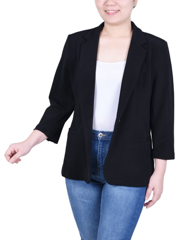 NY Collection Petite 3/4 Sleeve Heavy Jacquard Knit Jacket Size PXL Black