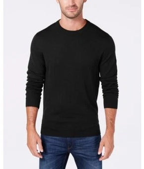 Club Room Men's Solid Crew Neck Merino Wool Blend Sweater Black Size M MSRP $75