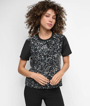 DKNY Women's Crewneck Short-Sleeve Sequin Blouse TOP Black Size XL MSRP $89