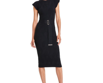 Vince Camuto Womens Textured-Knit Cap-Sleeve Midi Dress Black Size L MSRP $148