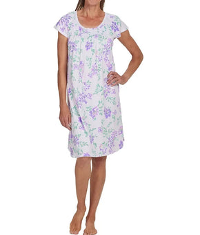 Miss Elaine Women's Floral Short-Sleeve Nightgown Dress White Size S MSRP $66