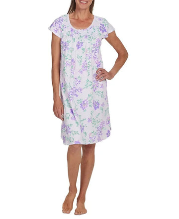 Miss Elaine Women's Floral Short-Sleeve Nightgown Dress White Size S MSRP $66