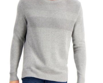 Club Room Men's Textured Cotton Sweater in Grey Heather-Size L