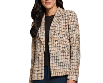 Jones New York Women's Faux-Double Breasted Plaid Jacket Beige Size XL MSRP $140