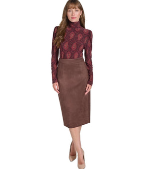 Tommy Hilfiger Women's Faux-Suede Pencil Skirt Size 12 Brown MSRP $99