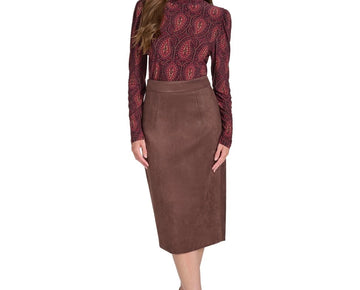 Tommy Hilfiger Women's Faux-Suede Pencil Skirt Size 12 Brown MSRP $99