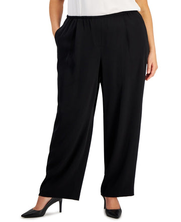 Kasper Plus Size 1X Pull-On Wide-Leg Pants Black $99