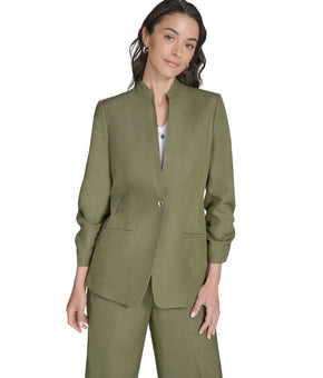 Calvin Klein Linen-Blend 3/4-Sleeve One-Button Blazer Green Petite Size 2P $149