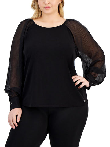 Calvin Klein Womens Plus Mixed Media Blouse Black Size 0X