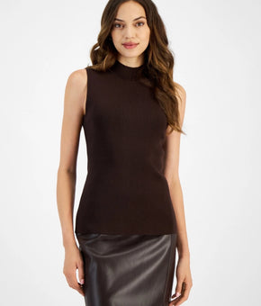 Tahari ASL Women's Mock Neck Sleeveless Knit Top Brown Size XL MSRP $59