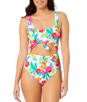 Salt & Cove One Piece Swimsuit Womens Size XS Multicolor Floral Tie Cutout