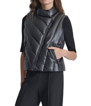 DKNY womens Asymmetrical Zip Puffer Vest, Size XL, Black MSRP $129