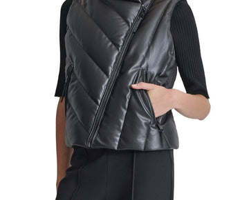 DKNY womens Asymmetrical Zip Puffer Vest, Size XL, Black MSRP $129