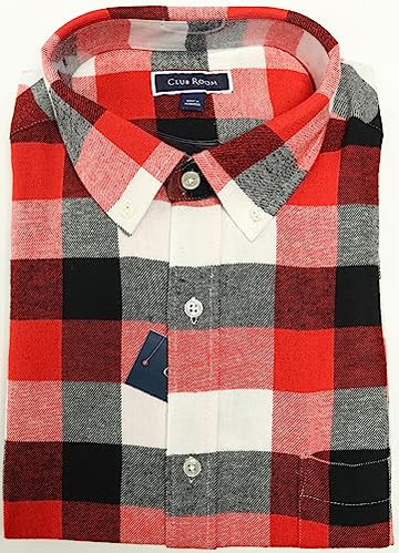 Mens Club Room Buffalo Plaid Ruby Check Button Front Flannel Shirt X-Large