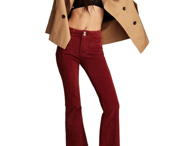 Lucky Brand Stevie High-Rise Corduroy Flare Pants Brick Red Size 12 / 31 $109