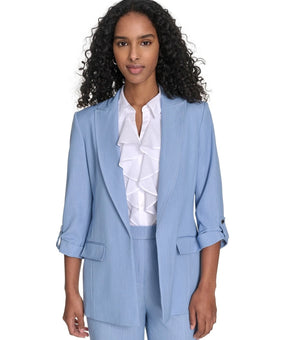 Calvin Klein Women Faux-Denim Roll-Sleeve Opened Jacket Light Blue Size 12 $159