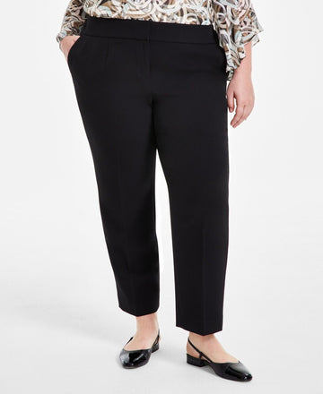 Kasper Plus Size Flat-Front Straight-Leg Mid Rise Pants Black Size 16W MSRP $89