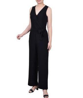 NY Collection Petite Short Sleeveless Belted Jumpsuit Black Size PXL MSRP $62