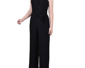 NY Collection Petite Short Sleeveless Belted Jumpsuit Black Size PXL MSRP $62
