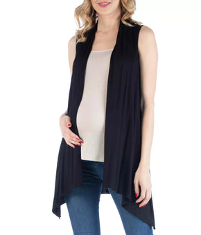 24seven Comfort Draped Maternity Open Front Sleeveless Cardigan Black Size 3X