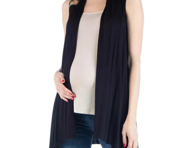 24seven Comfort Draped Maternity Open Front Sleeveless Cardigan Black Size 3X
