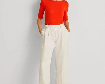 LAUREN RALPH LAUREN Stretch Cotton Boatneck Top T-shirt Orange Size XXS MSRP $45