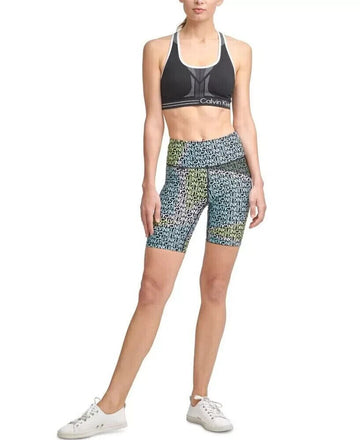 Calvin Klein Performance Logo Printed High Rise Bike Shorts Black Size M MSRP$40