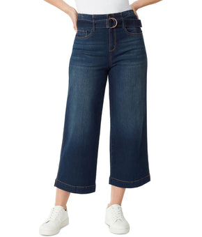 Gloria Vanderbilt Women's Cropped Wide-Leg Belted Jeans Blue Size 18