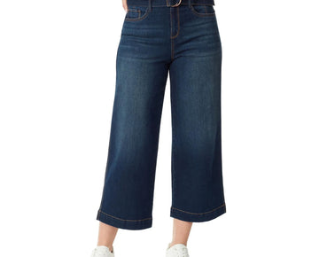 Gloria Vanderbilt Women's Cropped Wide-Leg Belted Jeans Blue Size 18