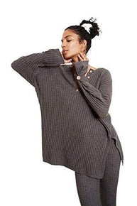 Free People Women's Around The Clock Pullover, Charcoal, Grey, Size S