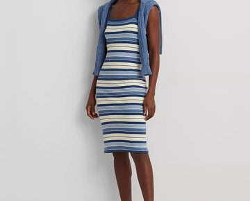 Lauren Ralph Lauren Womens Striped Tank Dress Size S Blue MSRP $165